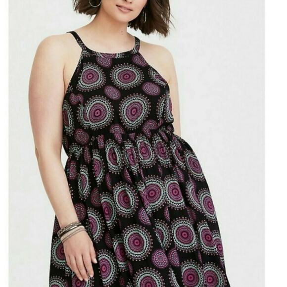 4X Torrid black, pink, and blue medallion print high low sleeveless sundress - Picture 2 of 6